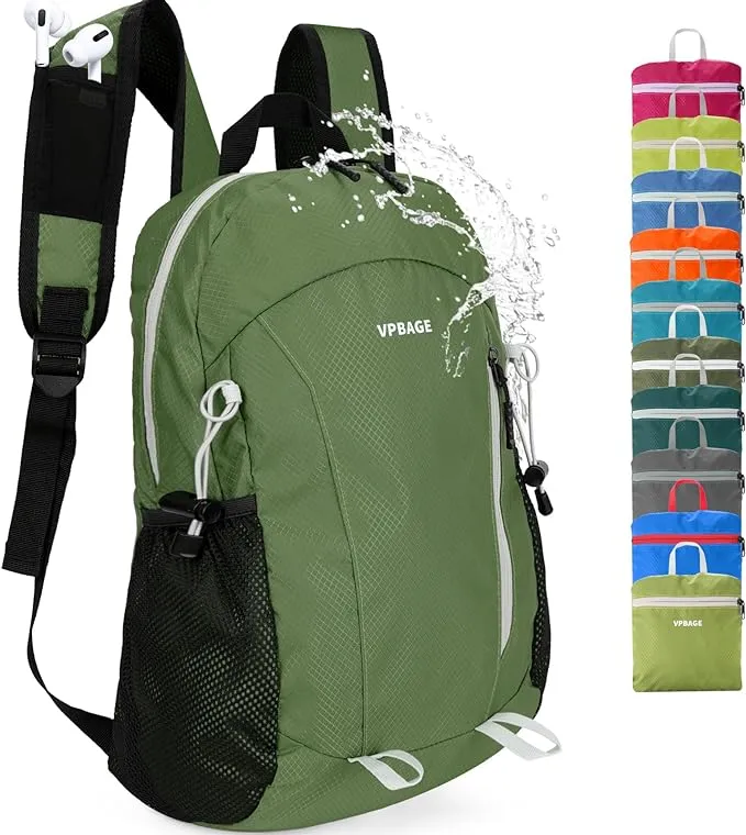 15L Highly Water-resistant Hiking Daypack, Small Backpack Travel Outdoor, Lightweight Day Pack with Tool Loops(Army Green)