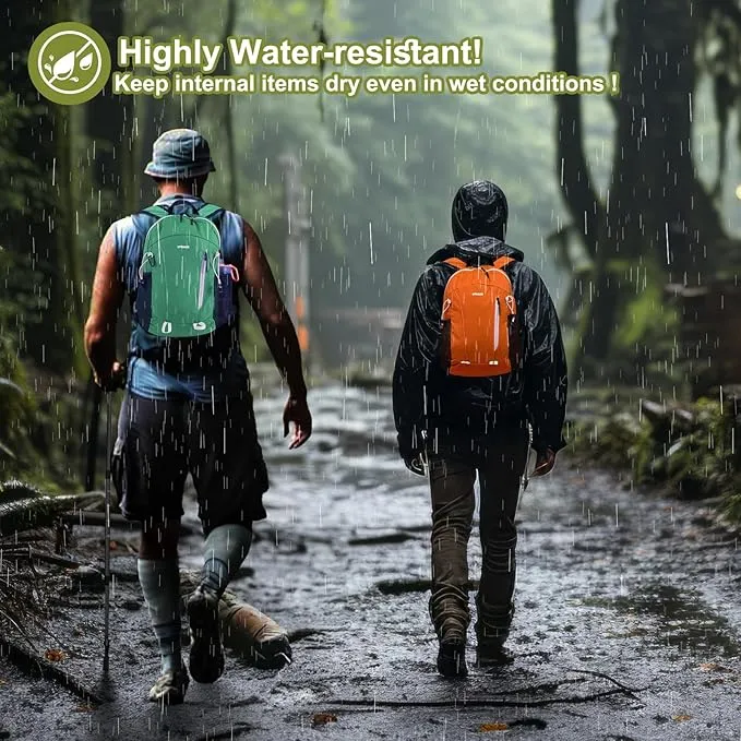 15L Highly Water-resistant Hiking Daypack, Small Backpack Travel Outdoor, Lightweight Day Pack with Tool Loops(Light Green)