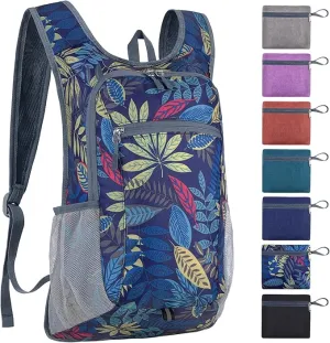 15L Hiking Backpack Small Travel Backpack Lightweight Packable Backpacks Casual Daypack for Women and Men, Blue Leaf
