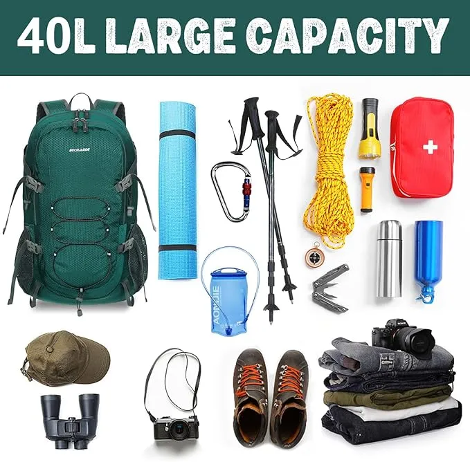 40L Lightweight Hiking Backpack Travel Packable Daypack for Women and Men, Green