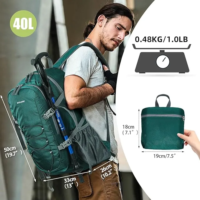 40L Lightweight Hiking Backpack Travel Packable Daypack for Women and Men, Green