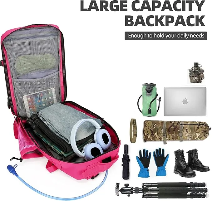 45L Military Tactical Backpack Hiking Backpacks Tactical Gear Camo Back Pack Army Molle Bag Rucksack Fitness Daypack (Pink)