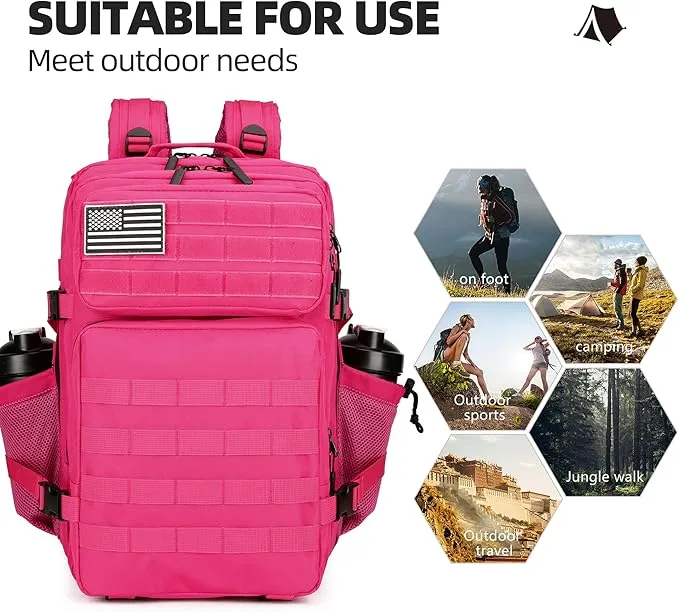 45L Military Tactical Backpack Hiking Backpacks Tactical Gear Camo Back Pack Army Molle Bag Rucksack Fitness Daypack (Pink)