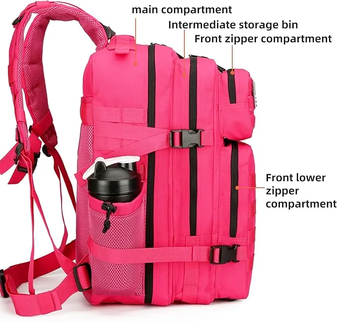 45L Military Tactical Backpack Hiking Backpacks Tactical Gear Camo Back Pack Army Molle Bag Rucksack Fitness Daypack (Pink)