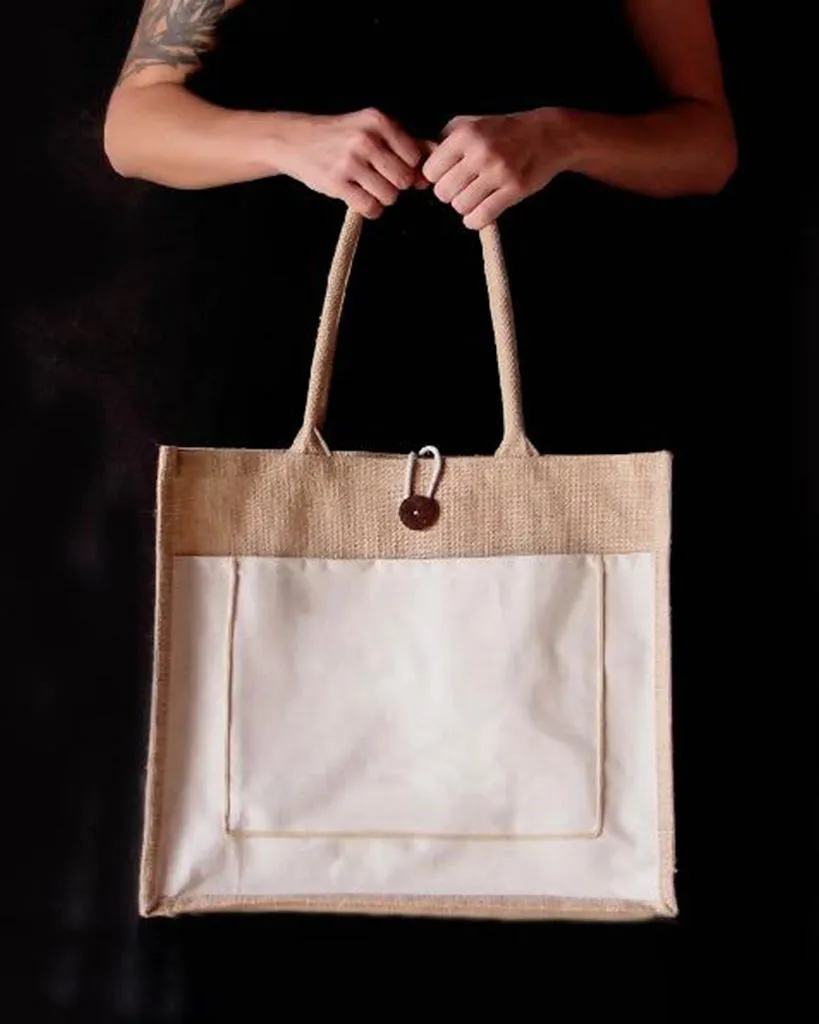 6 ct Milan Jute Tote Bags with Canvas Front Pocket - Pack of 6