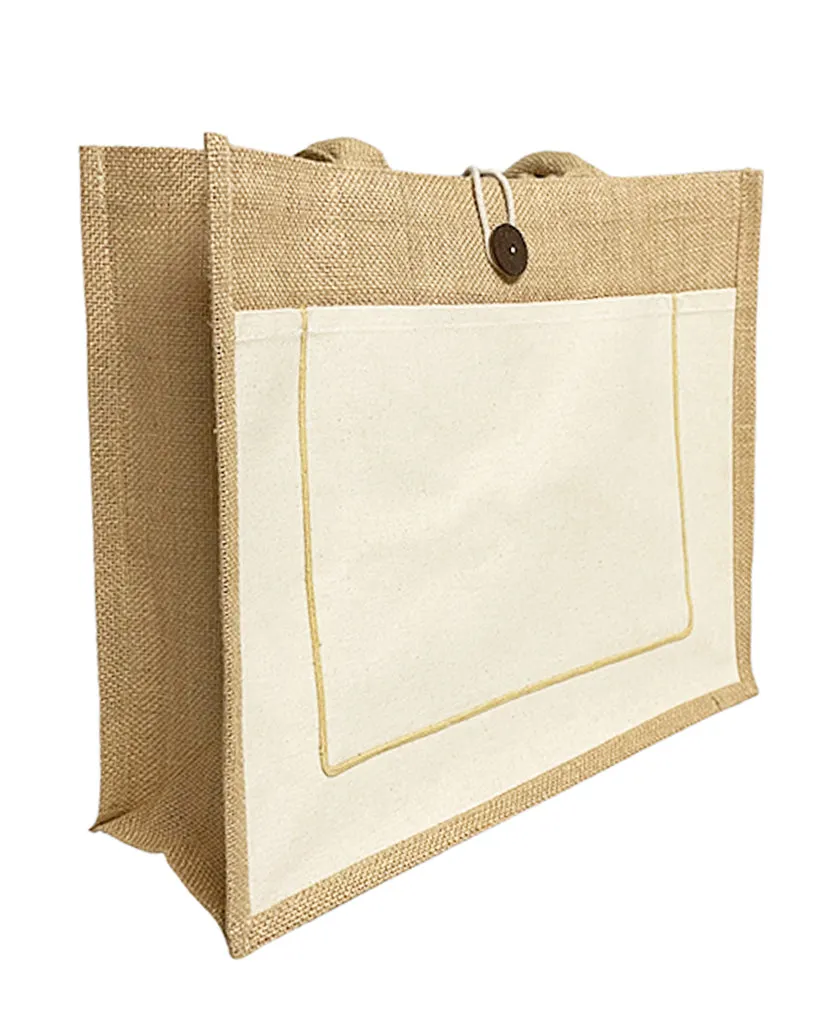 6 ct Milan Jute Tote Bags with Canvas Front Pocket - Pack of 6