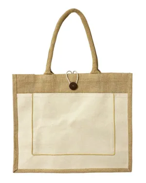 6 ct Milan Jute Tote Bags with Canvas Front Pocket - Pack of 6