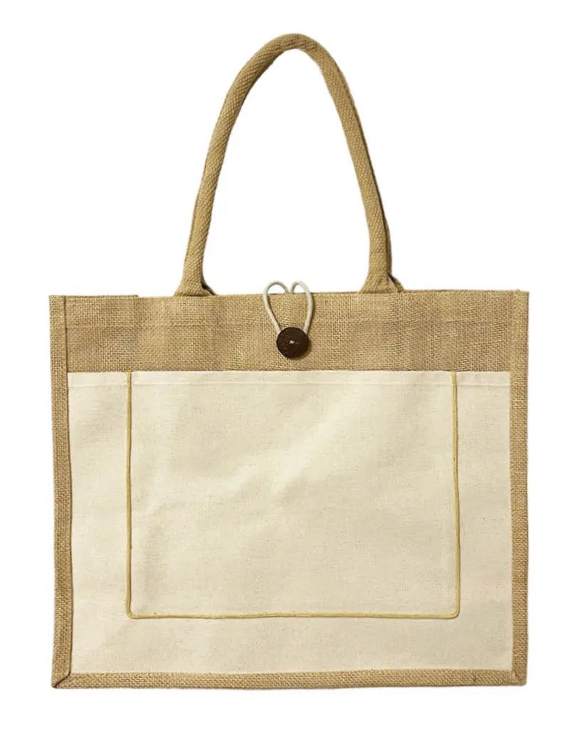 6 ct Milan Jute Tote Bags with Canvas Front Pocket - Pack of 6