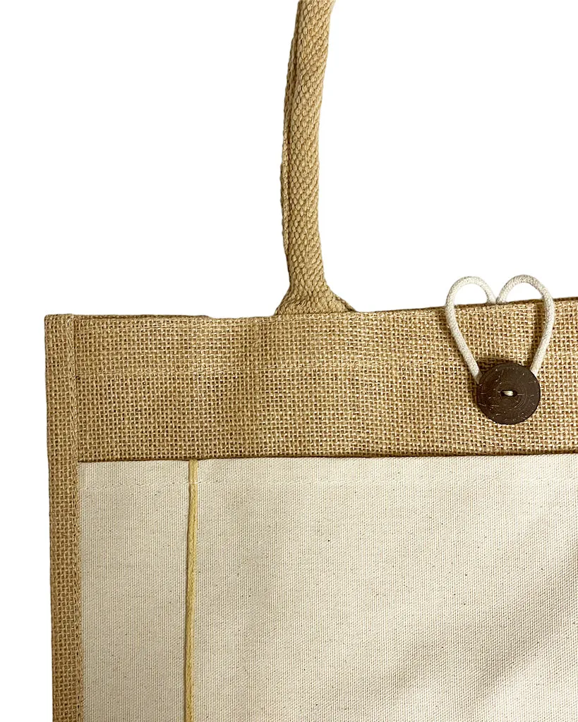 6 ct Milan Jute Tote Bags with Canvas Front Pocket - Pack of 6