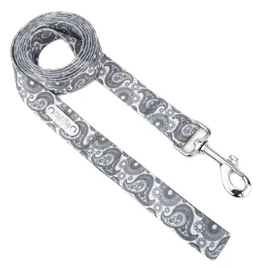 6' Grey Paisley Designer Dog Leash with All-Metal Hardware