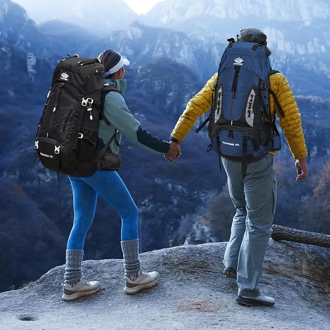 60L Hiking Backpack Men Camping Backpack with rain cover Lightweight Backpacking Backpack Travel Backpack (Dark Blue)