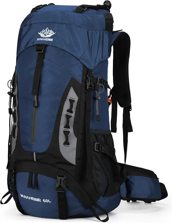 60L Hiking Backpack Men Camping Backpack with rain cover Lightweight Backpacking Backpack Travel Backpack (Dark Blue)