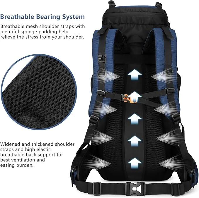 60L Hiking Backpack Men Camping Backpack with rain cover Lightweight Backpacking Backpack Travel Backpack (Dark Blue)