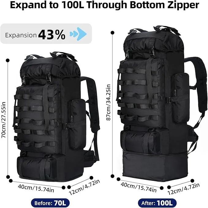 70L/100L Hiking Backpack, Large Camping Backpack with Rain Cover, Waterptoof Military Tactical Backpack, Molle Racksack Backpacking Daypack