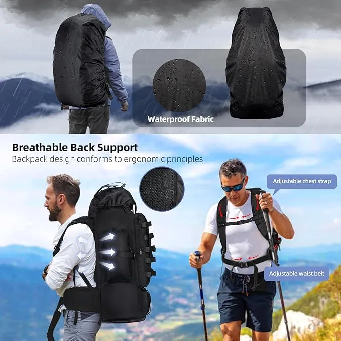 70L/100L Hiking Backpack, Large Camping Backpack with Rain Cover, Waterptoof Military Tactical Backpack, Molle Racksack Backpacking Daypack