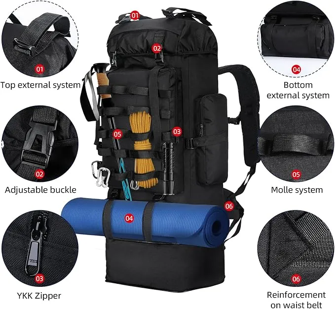 70L/100L Hiking Backpack, Large Camping Backpack with Rain Cover, Waterptoof Military Tactical Backpack, Molle Racksack Backpacking Daypack