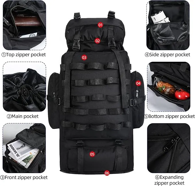 70L/100L Hiking Backpack, Large Camping Backpack with Rain Cover, Waterptoof Military Tactical Backpack, Molle Racksack Backpacking Daypack