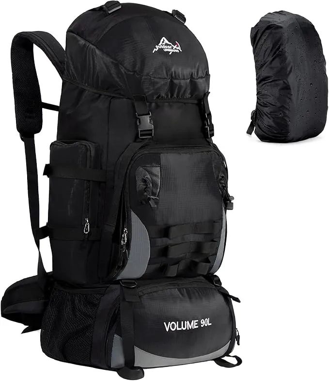 90L Large Camping Hiking Backpack with Rain Cover, Waterproof Molle Rucksack Military Backpack (Black)