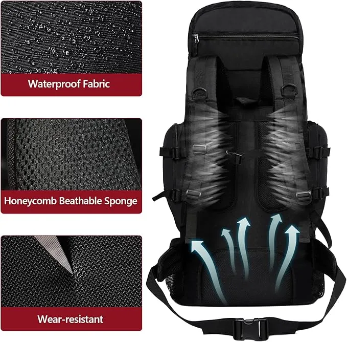 90L Large Camping Hiking Backpack with Rain Cover, Waterproof Molle Rucksack Military Backpack (Black)