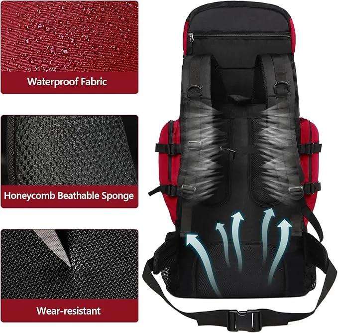 90L Large Camping Hiking Backpack with Rain Cover, Waterproof Molle Rucksack Military Backpack (Red)