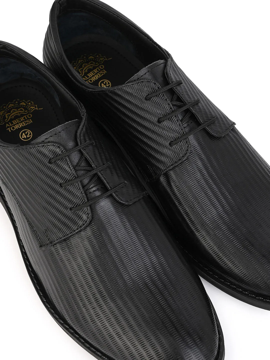 Alberto Torresi Textured Black Leather Office/ Dress Formal Derby Shoes