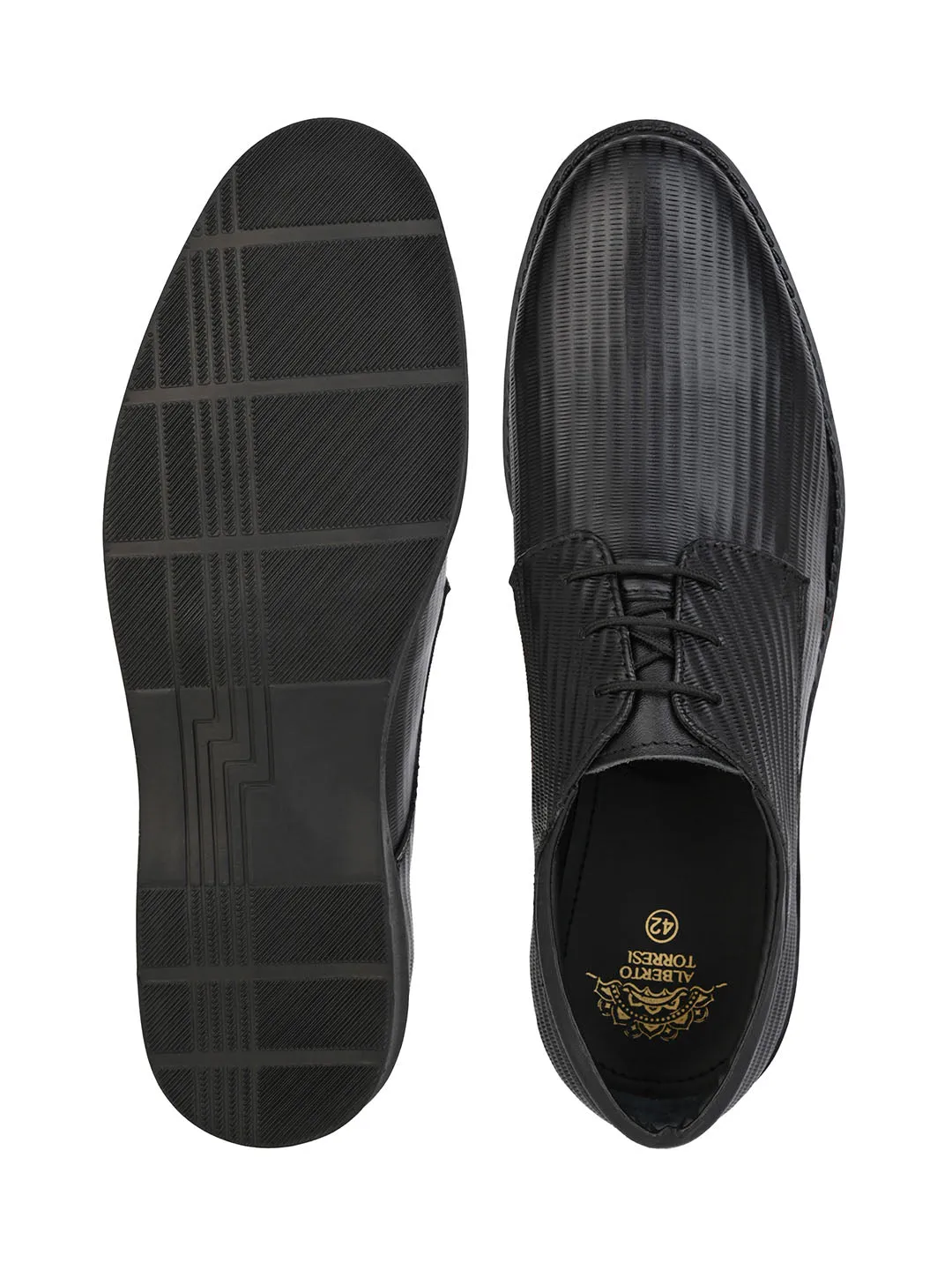 Alberto Torresi Textured Black Leather Office/ Dress Formal Derby Shoes