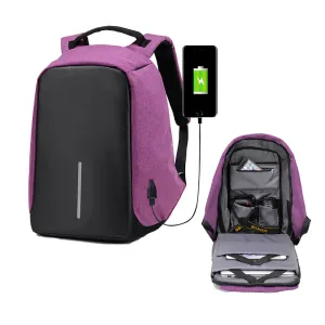 Anti-Theft Backpack School Travel Laptop Bag with USB Charging Port Purple
