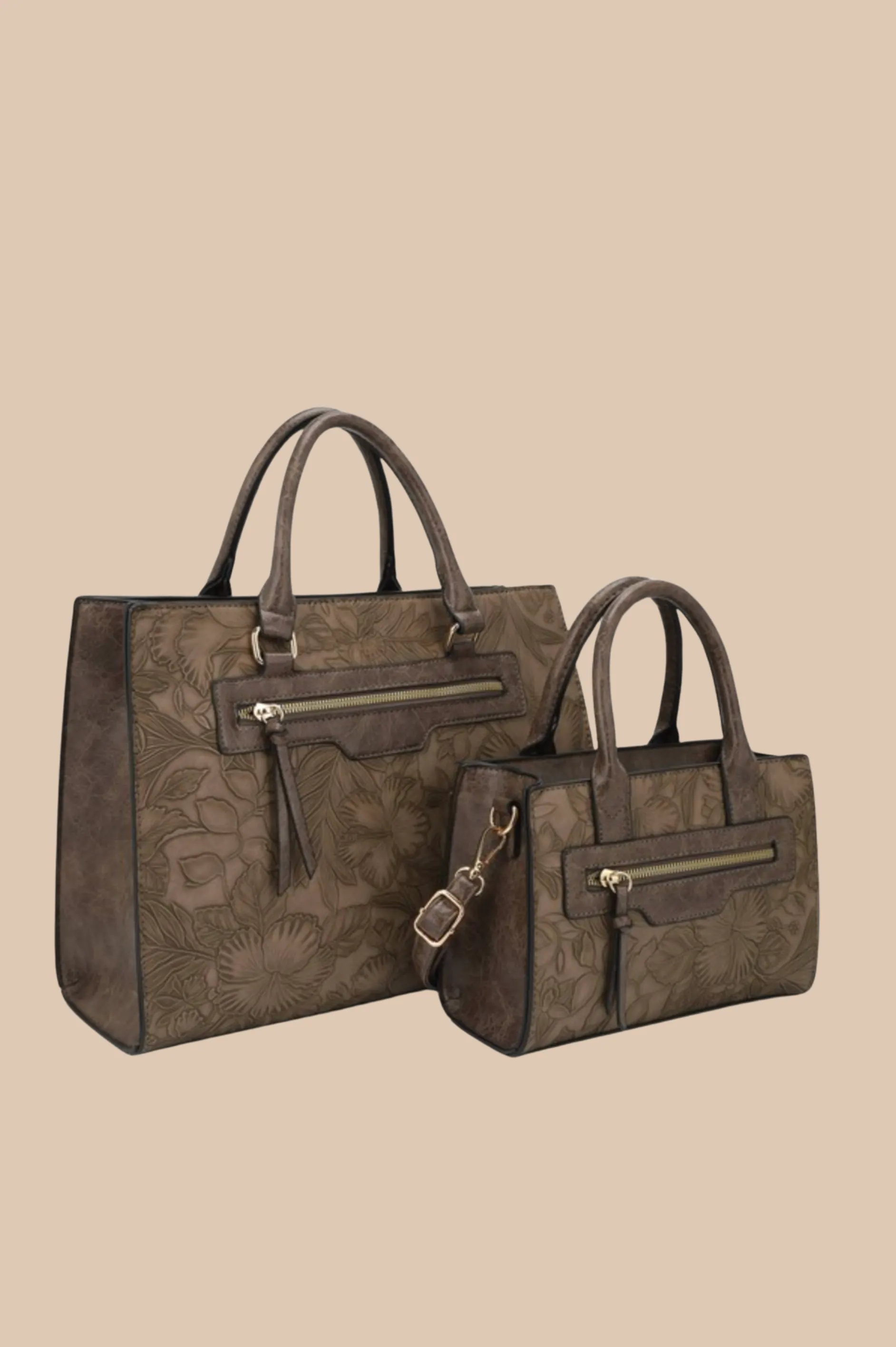 Avery 2-in-1 Floral Embossed Tote Set