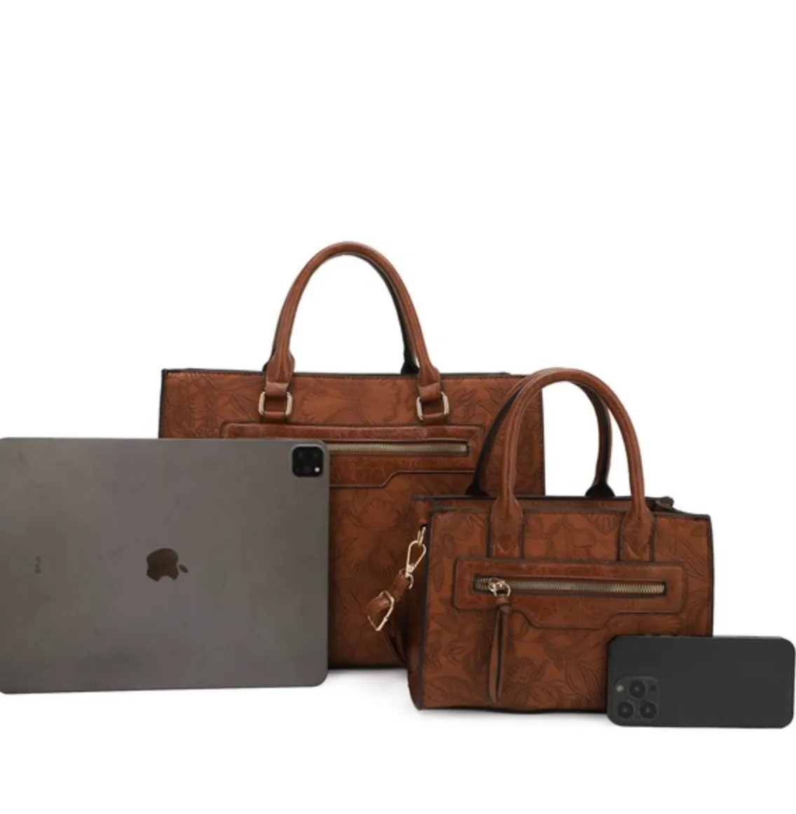 Avery 2-in-1 Floral Embossed Tote Set
