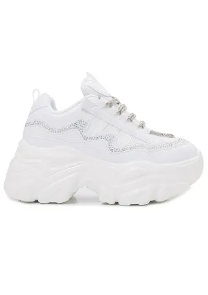 BILLE Dreamwave Rhinestone White Platform Sneakers