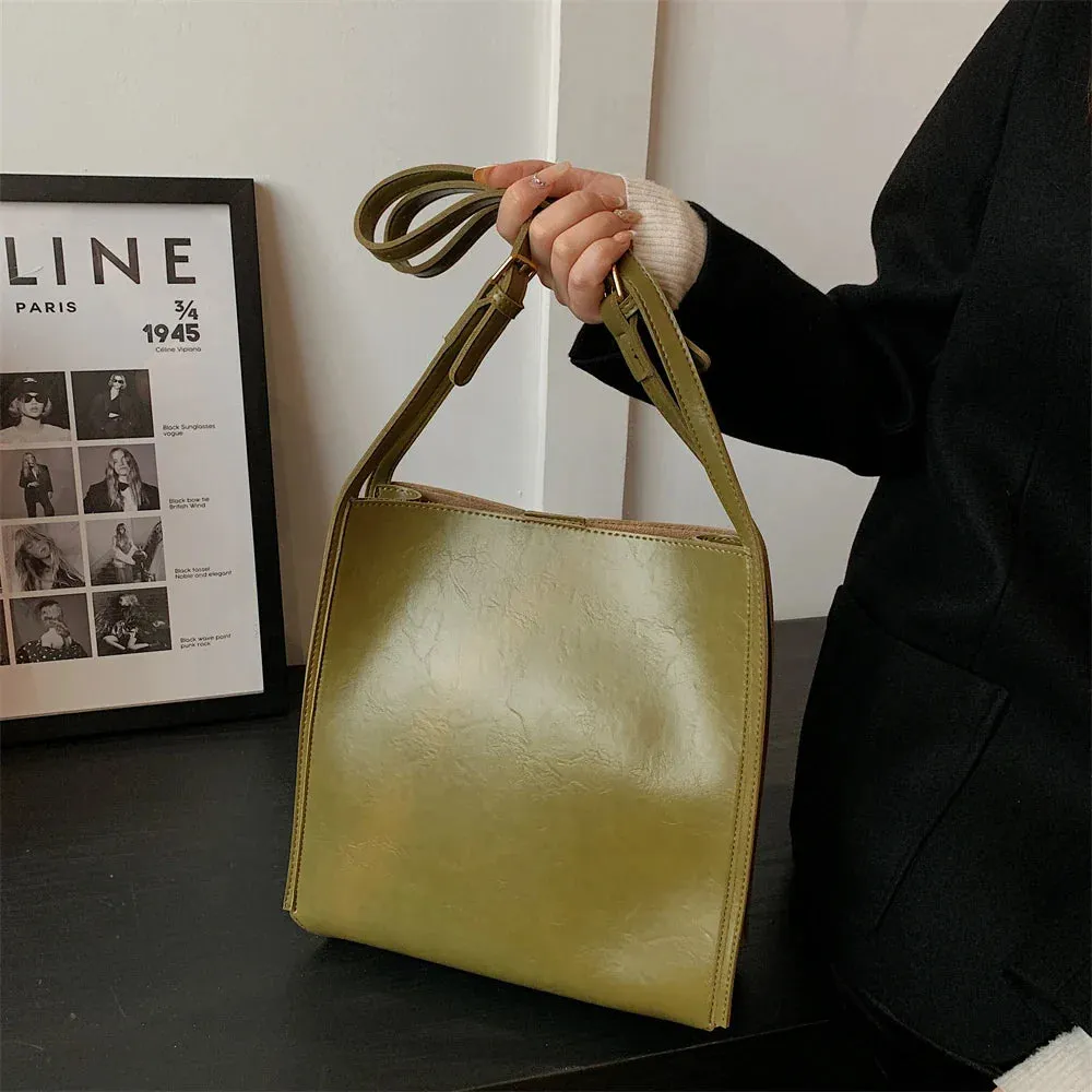 binfenxie  Quality Women Tote Bags Shiny Leather Shopper Shoulder Bag Retro Large Capacity Shopping Totes Luxury Designer Handbag Lady