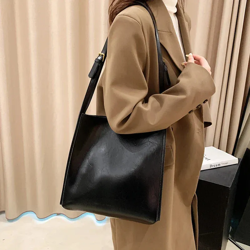binfenxie  Quality Women Tote Bags Shiny Leather Shopper Shoulder Bag Retro Large Capacity Shopping Totes Luxury Designer Handbag Lady