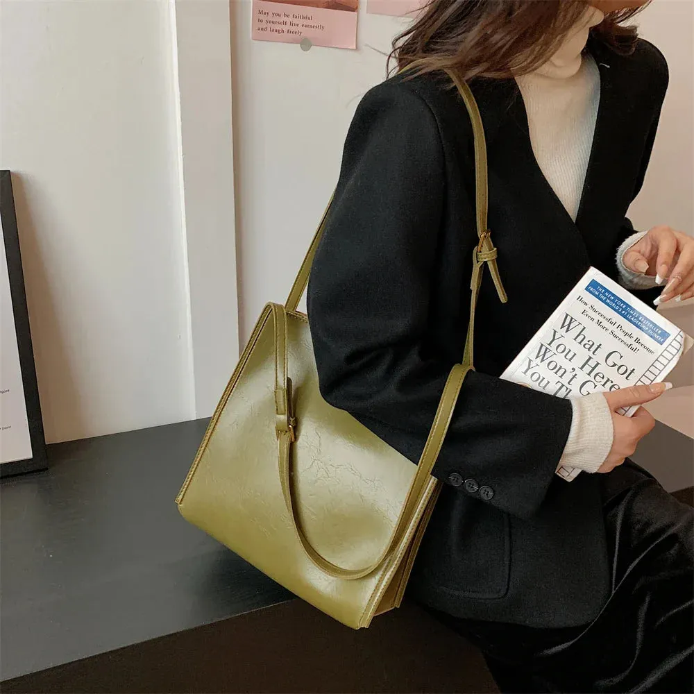 binfenxie  Quality Women Tote Bags Shiny Leather Shopper Shoulder Bag Retro Large Capacity Shopping Totes Luxury Designer Handbag Lady