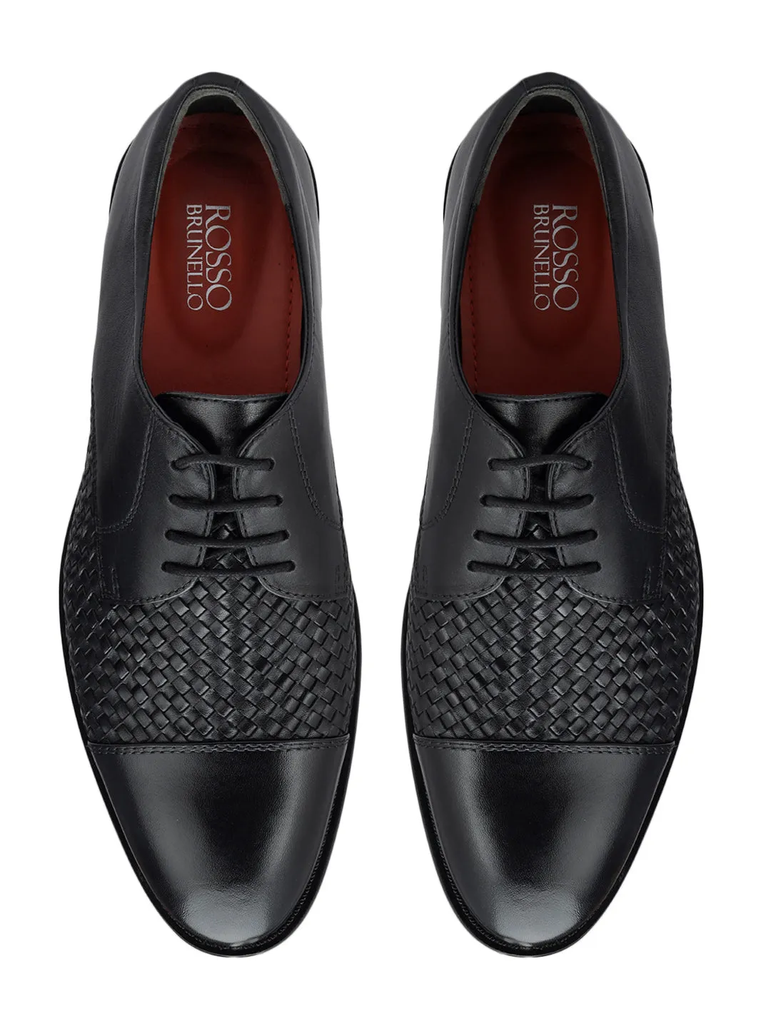 Black Textured Leather Lace Ups