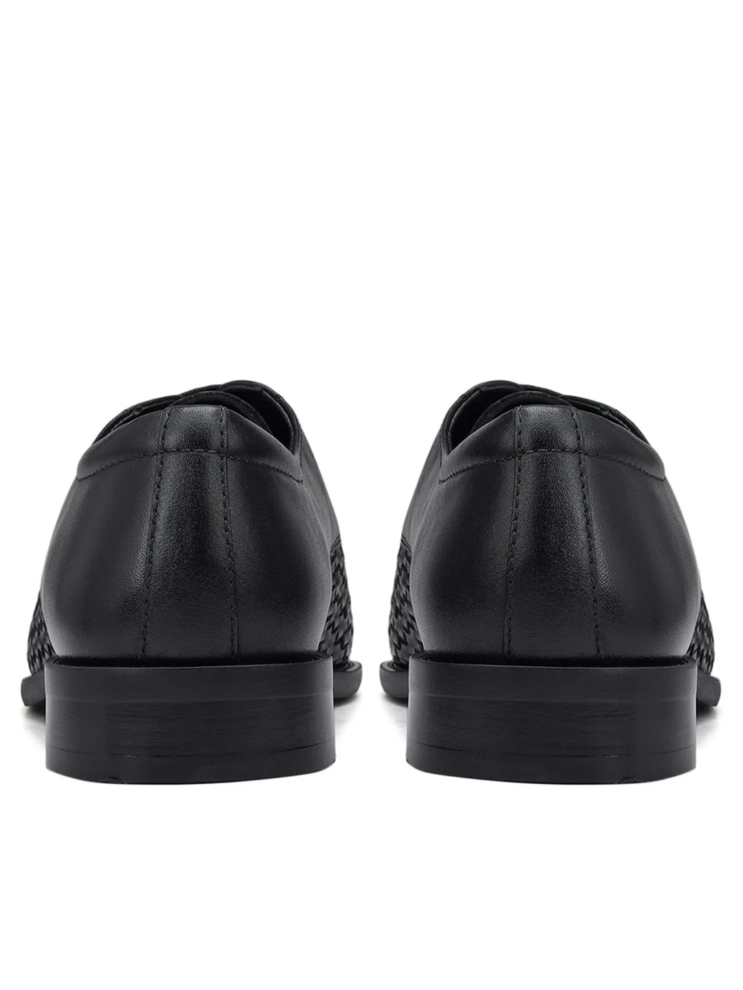 Black Textured Leather Lace Ups
