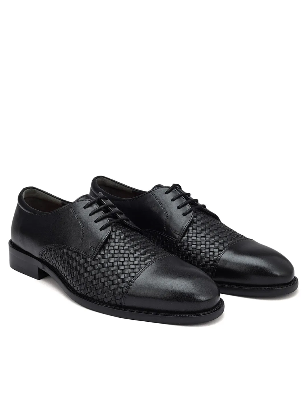Black Textured Leather Lace Ups