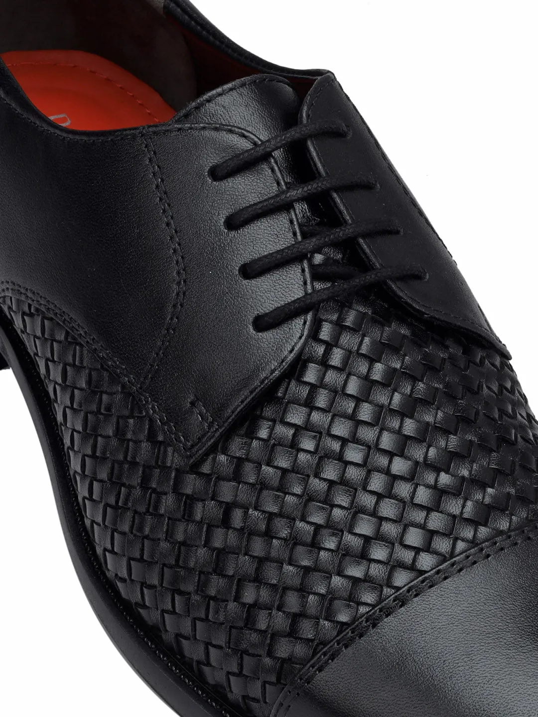 Black Textured Leather Lace Ups