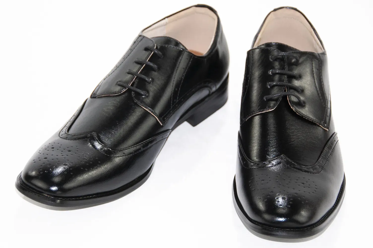 Black Wingtip Leather Lace-Ups