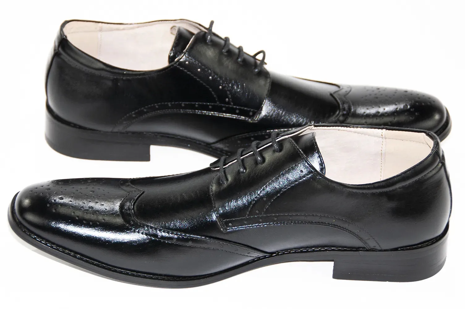 Black Wingtip Leather Lace-Ups