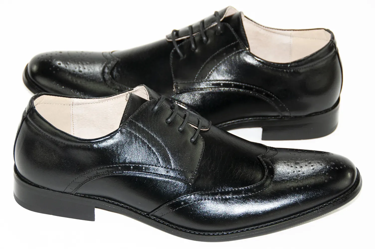 Black Wingtip Leather Lace-Ups