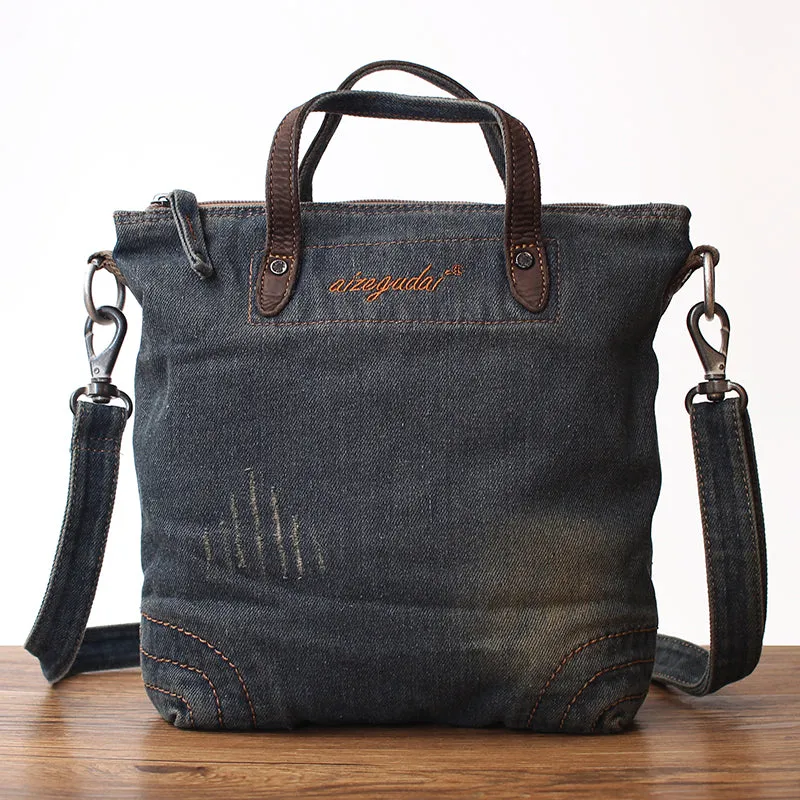 Blue Denim Womens Small Tote Bags Denim Small Tote Handbag Vintage Small Messenger Bag For Women