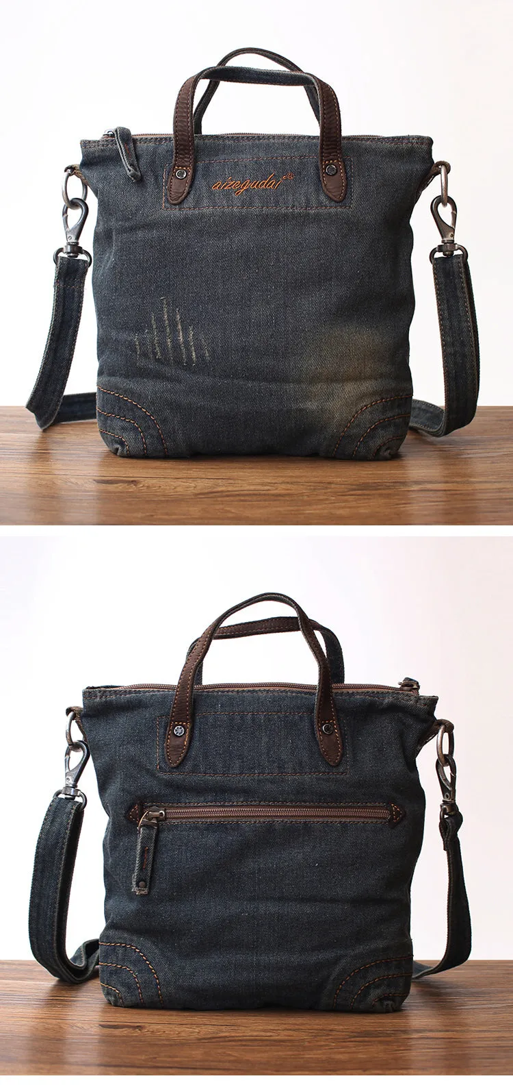 Blue Denim Womens Small Tote Bags Denim Small Tote Handbag Vintage Small Messenger Bag For Women