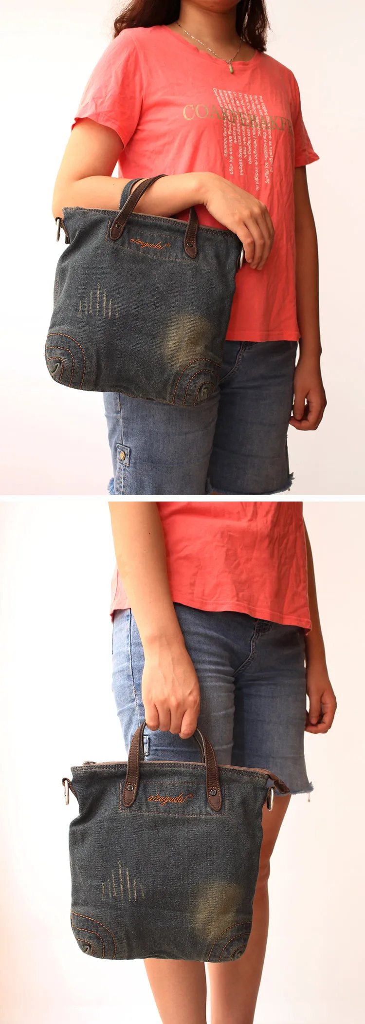 Blue Denim Womens Small Tote Bags Denim Small Tote Handbag Vintage Small Messenger Bag For Women