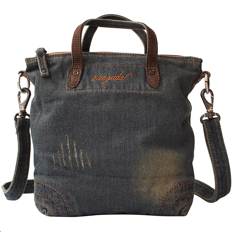 Blue Denim Womens Small Tote Bags Denim Small Tote Handbag Vintage Small Messenger Bag For Women