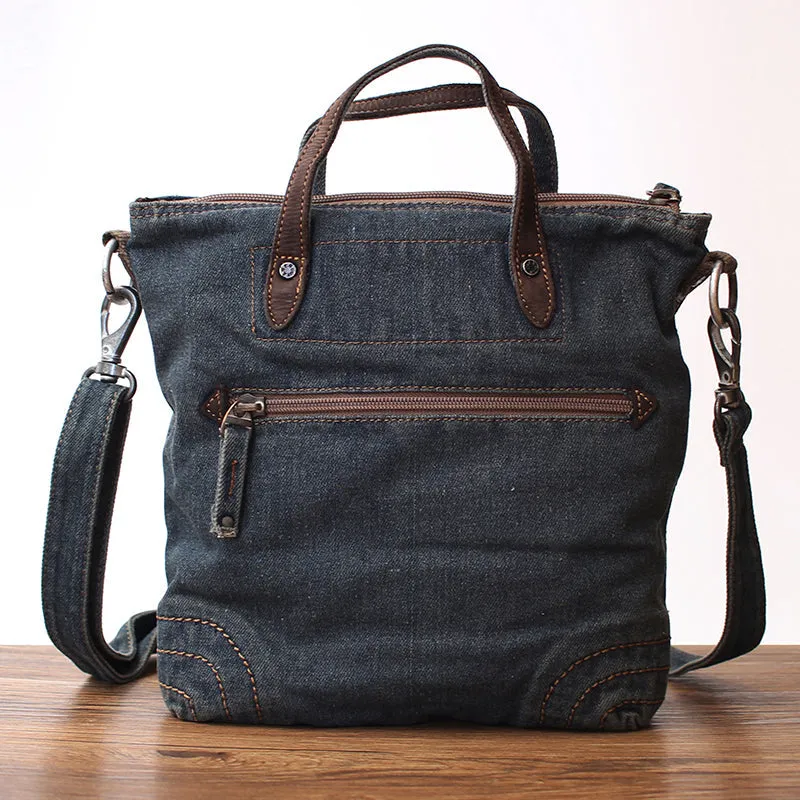 Blue Denim Womens Small Tote Bags Denim Small Tote Handbag Vintage Small Messenger Bag For Women