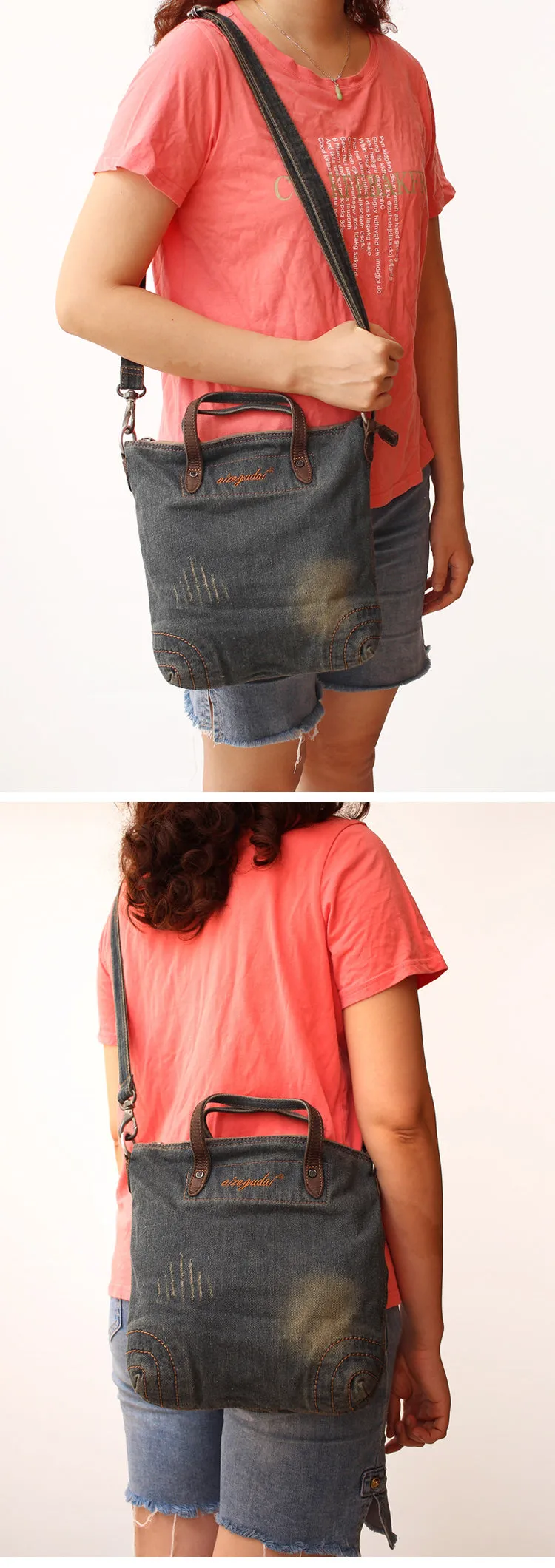 Blue Denim Womens Small Tote Bags Denim Small Tote Handbag Vintage Small Messenger Bag For Women