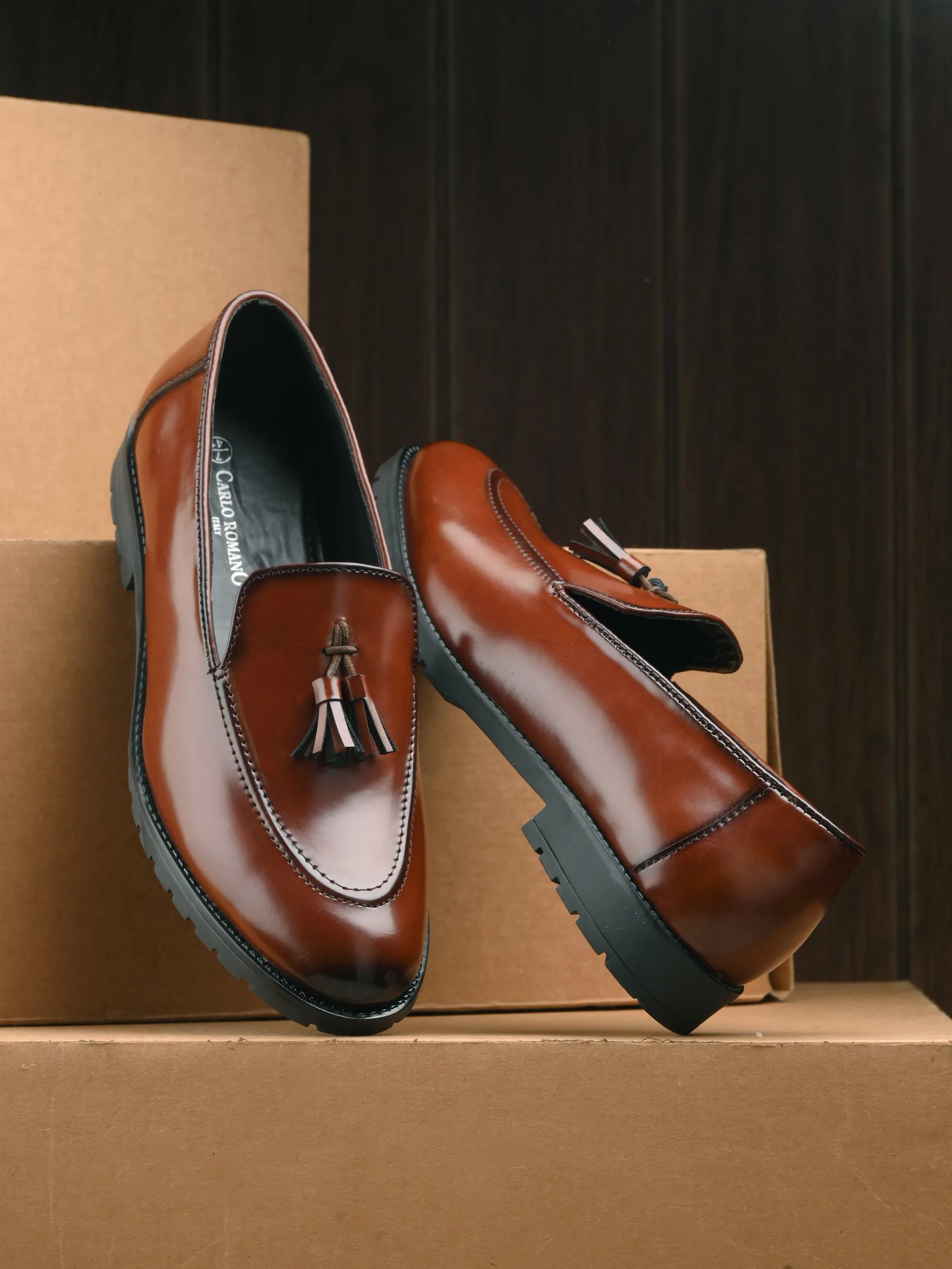 CARLO ROMANO BY WASAN PATENT VEGAN LEATHER COLOUR SLIP-ON MOCCASIN SHOES FOR MEN