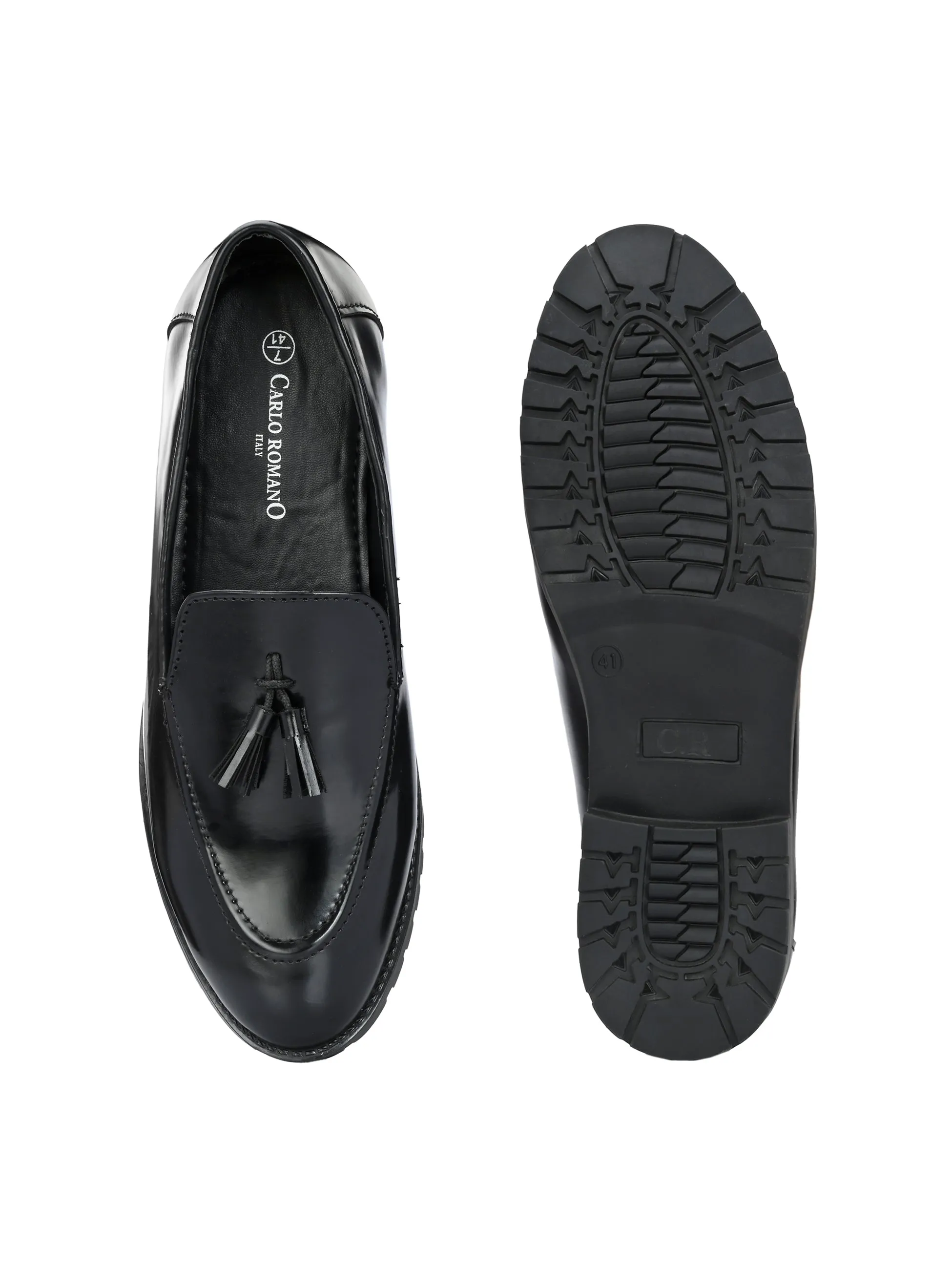 CARLO ROMANO BY WASAN VEGAN LEATHER PATENT BLACK COLOUR SLIP-ON MOCCASIN FOR MEN