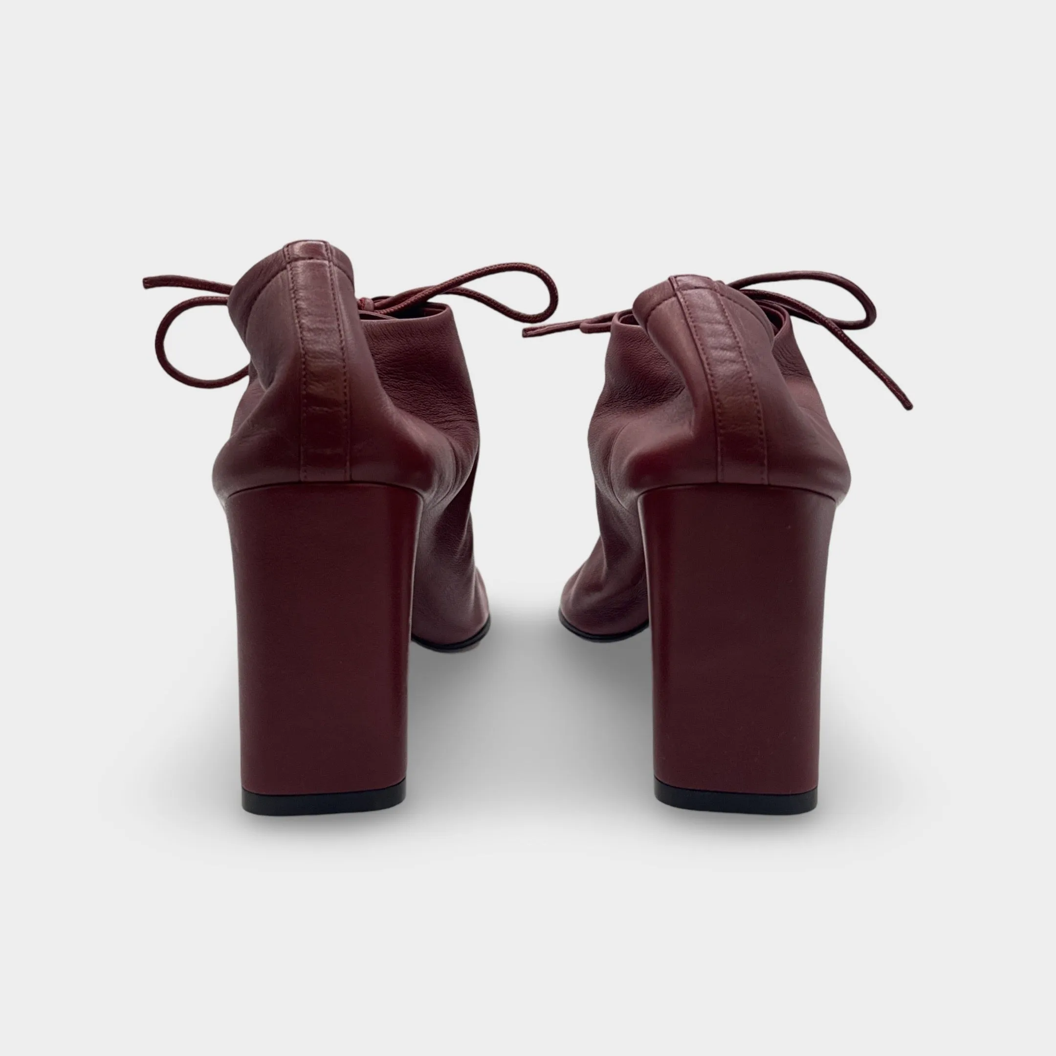 Celine Burgundy Lace-Up Leather Heeled Shoes