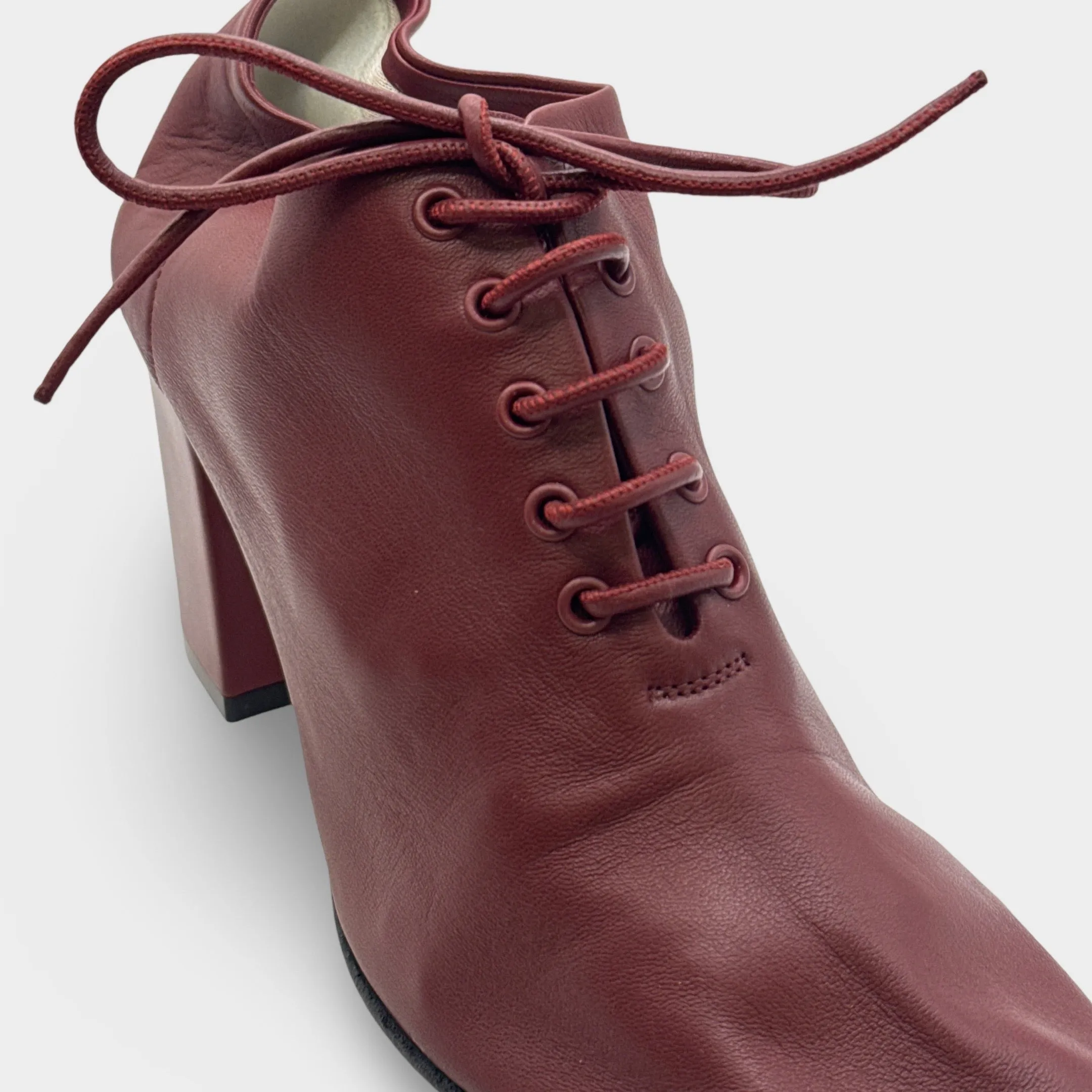 Celine Burgundy Lace-Up Leather Heeled Shoes